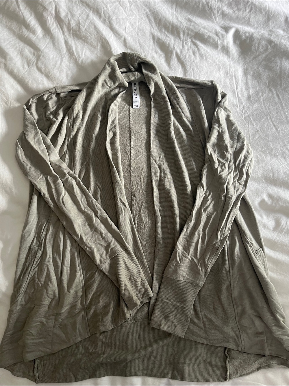 Athleta Lightweight Taupe Open-Front Cardigan